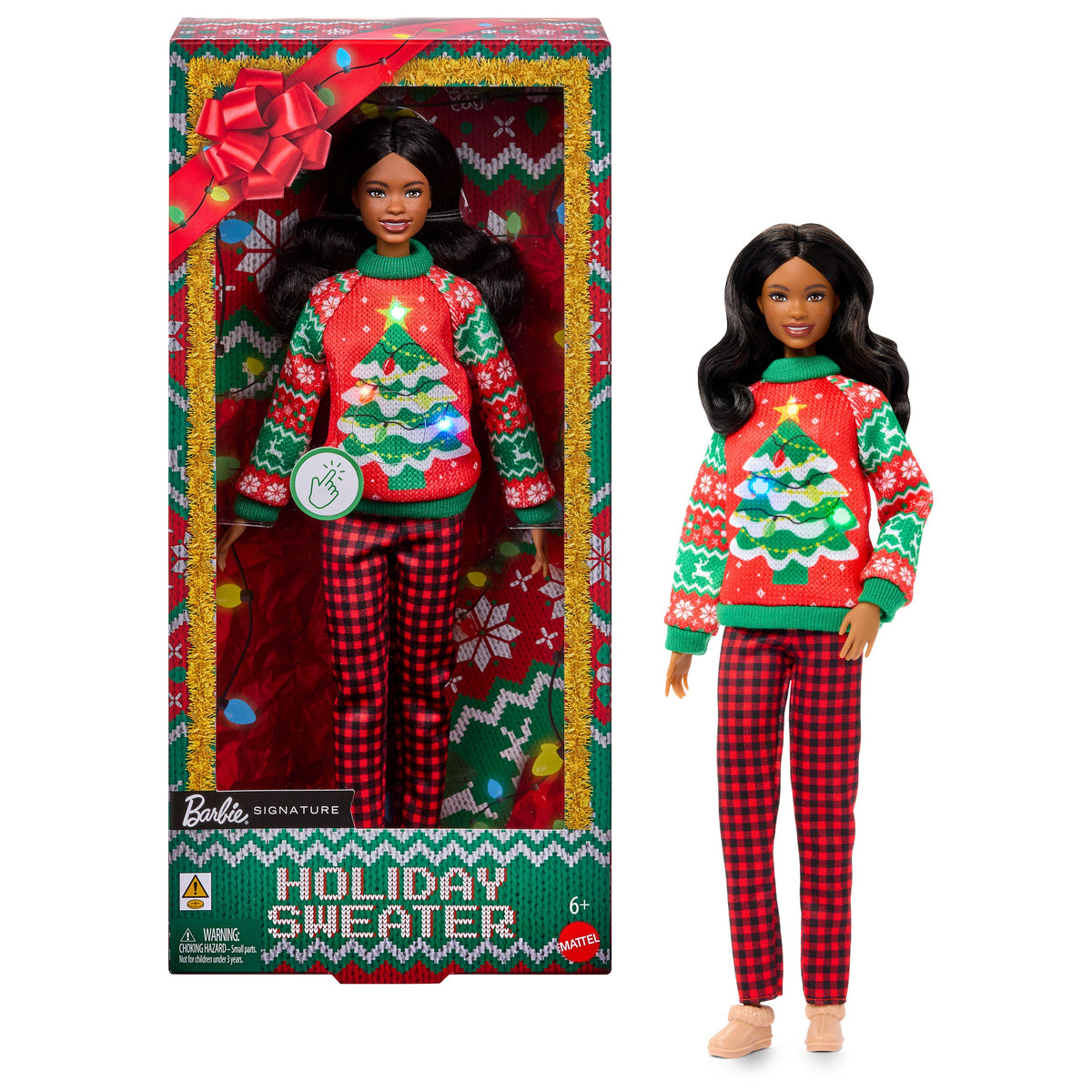 Barbie Holiday Sweater Doll with Long Brunette Hair