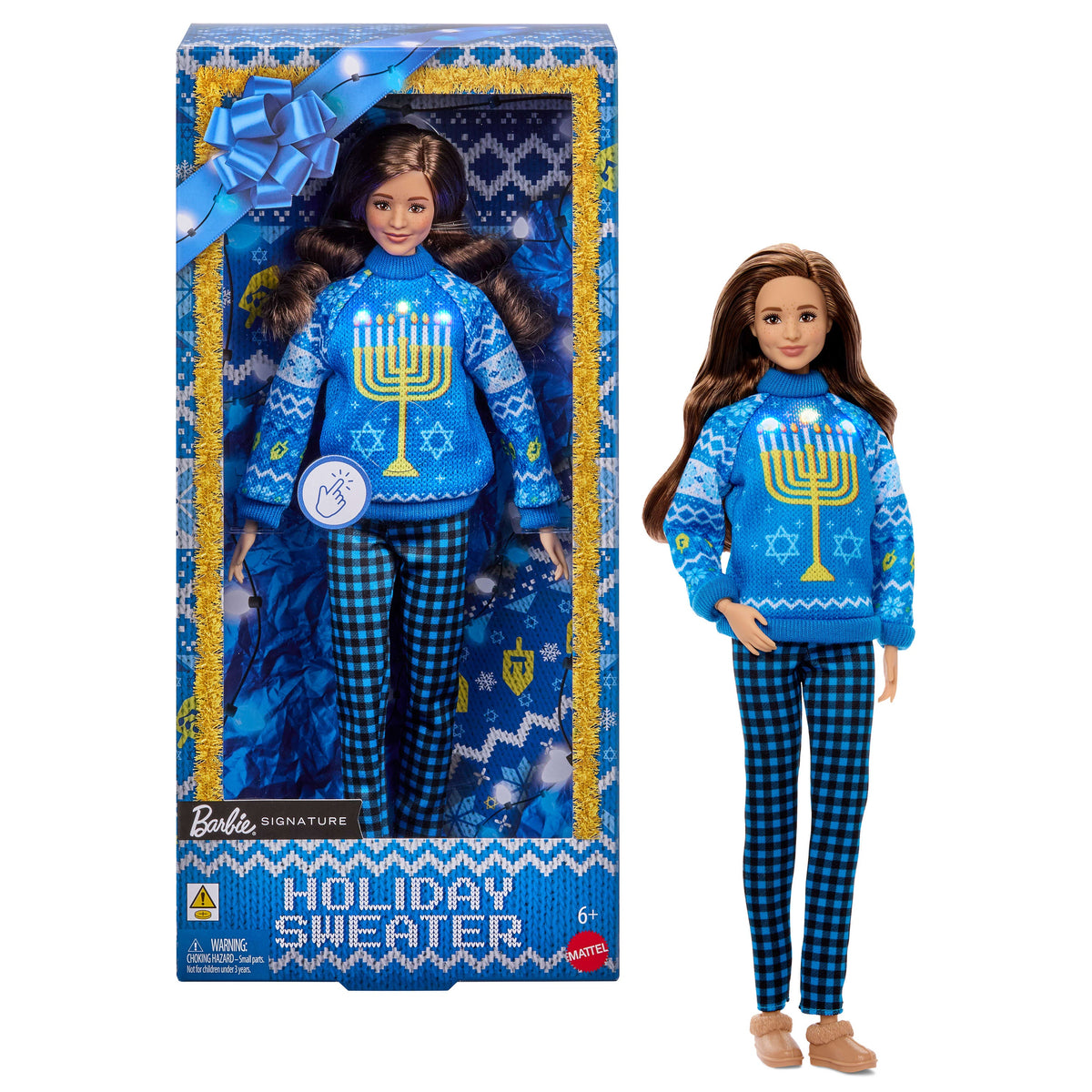Barbie Holiday Sweater Doll with Brunette Wavy Hair